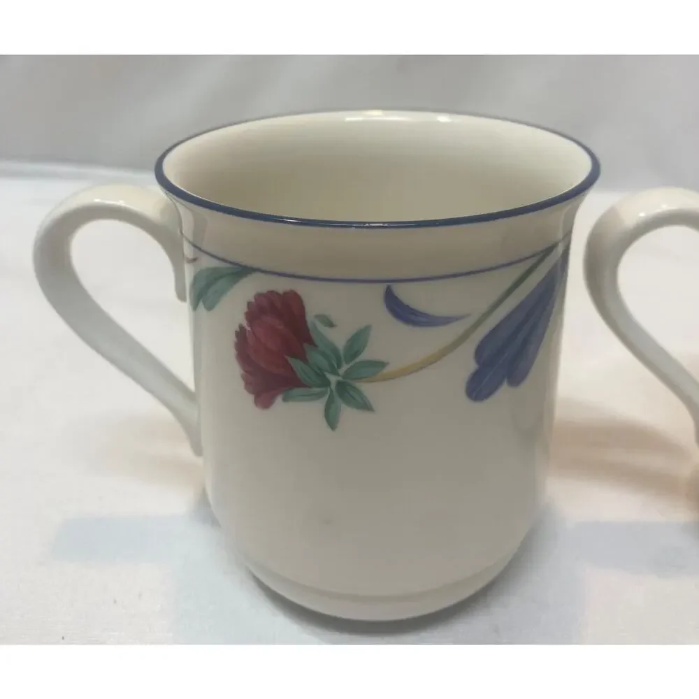 Lenox Chinastone Poppies On Blue Coffee Mugs - set of 2